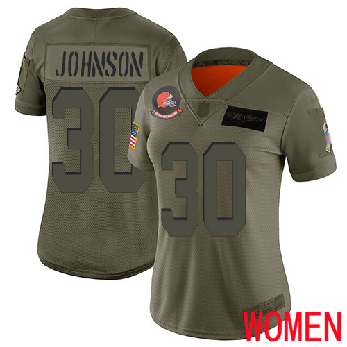Cleveland Browns D Ernest Johnson Women Olive Limited Jersey #30 NFL Football 2019 Salute To Service